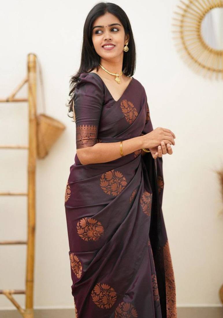 kanjivaram purple resham thread pure art silk gift saree with unstitched blouse