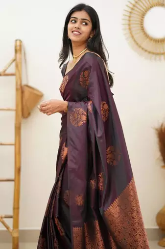kanjivaram purple resham thread pure art silk gift saree with unstitched blouse
