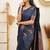 designer navy blue banarasi art art silk jacquard saree with unstitched blouse