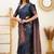 designer navy blue banarasi art art silk jacquard saree with unstitched blouse