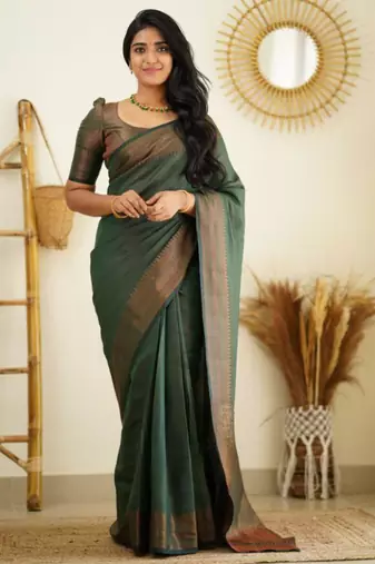 fashionable green woven pure art silk blend multicolor saree with unstitched blouse