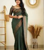 fashionable green woven pure art silk blend multicolor saree with unstitched blouse