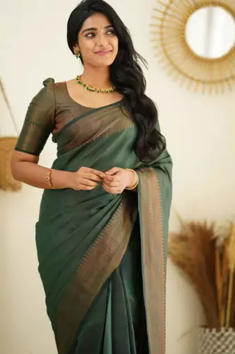 fashionable green woven pure art silk blend multicolor saree with unstitched blouse