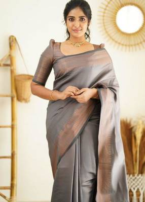 jacquard grey jacquard art silk all seasons saree with unstitched blouse 1
