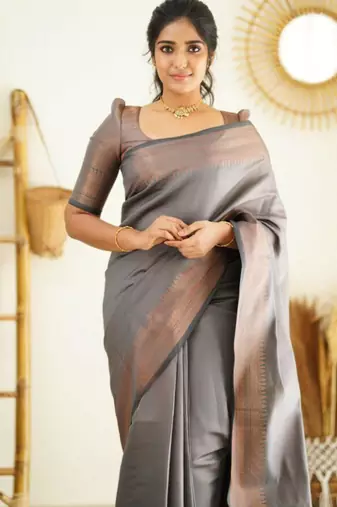 jacquard grey jacquard art silk all seasons saree with unstitched blouse