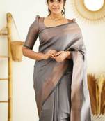jacquard grey jacquard art silk all seasons saree with unstitched blouse