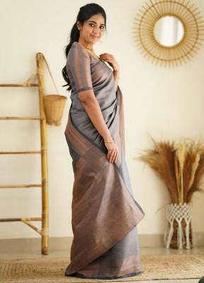 jacquard grey jacquard art silk all seasons saree with unstitched blouse 2