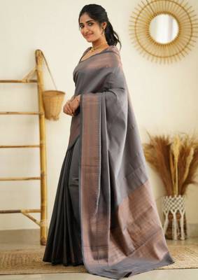 jacquard grey jacquard art silk all seasons saree with unstitched blouse 3