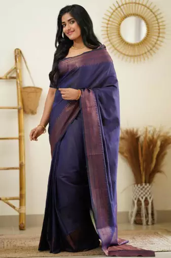 latest navy blue resham thread silk cotton bollywood saree with unstitched blouse
