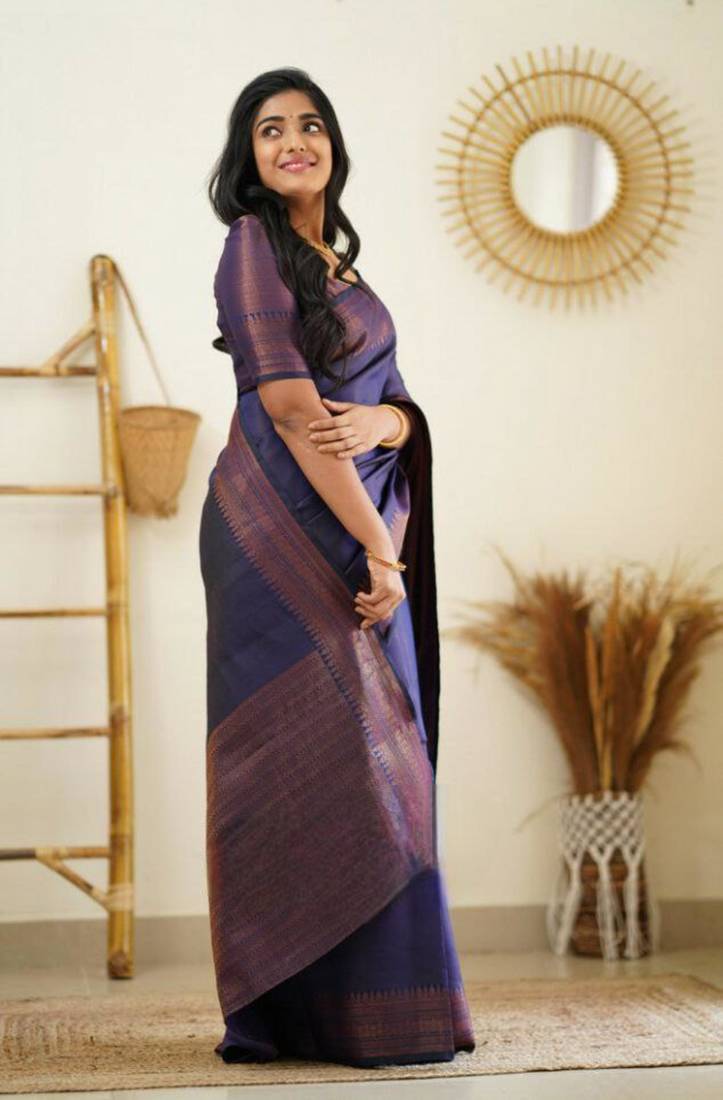 latest navy blue resham thread silk cotton bollywood saree with unstitched blouse