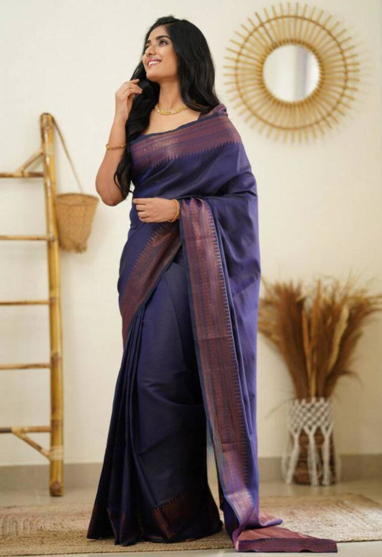 latest navy blue resham thread silk cotton bollywood saree with unstitched blouse