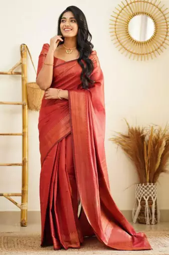 soft red banarasi south silk fancy saree with unstitched blouse