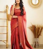 soft red banarasi south silk fancy saree with unstitched blouse