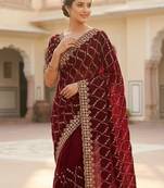 Maroon Color Sequence Embroidery Work With Cut Work Border Silk Saree