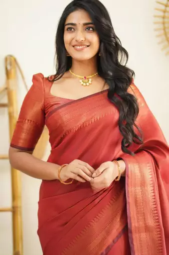 soft red banarasi south silk fancy saree with unstitched blouse
