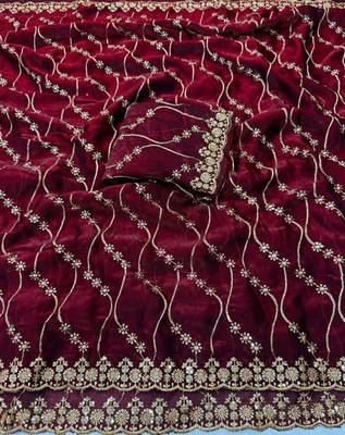 Maroon Color Sequence Embroidery Work With Cut Work Border art silk saree 3
