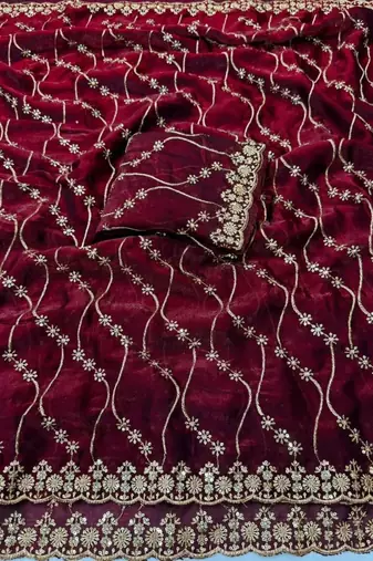 Maroon Color Sequence Embroidery Work With Cut Work Border art silk saree