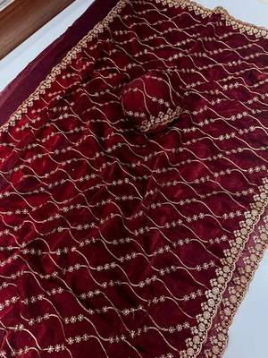Maroon Color Sequence Embroidery Work With Cut Work Border art silk saree 4