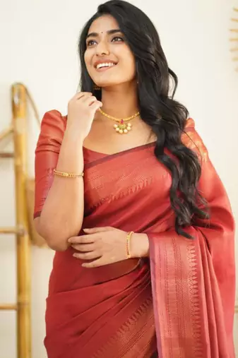 soft red banarasi south silk fancy saree with unstitched blouse