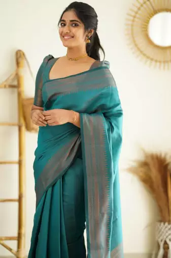  sea green self design pure art silk gift saree with unstitched blouse