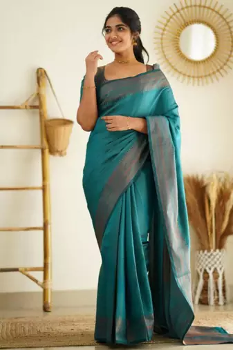 sea green self design pure art silk gift saree with unstitched blouse