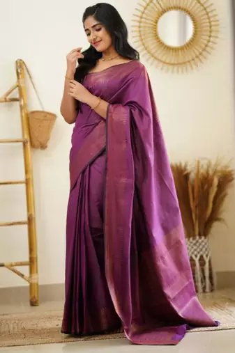 celebrity type purple self design art silk jacquard saree with unstitched blouse
