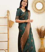 floral green woven cotton silk kerala saree with unstitched blouse