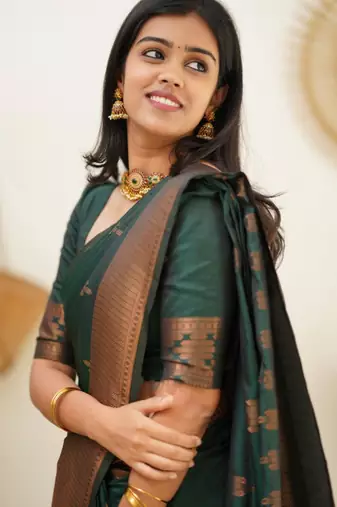 floral green woven cotton silk kerala saree with unstitched blouse