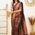 embellished brown jacquard art silk blend light weight saree with unstitched blouse