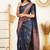 ethnic navy blue resham thread pure art silk blend multicolor saree with unstitched blouse