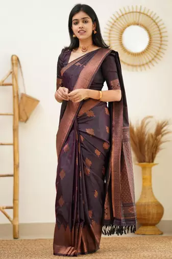 trendy purple banarasi art silk all seasons saree with unstitched blouse
