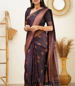 trendy purple banarasi art silk all seasons saree with unstitched blouse