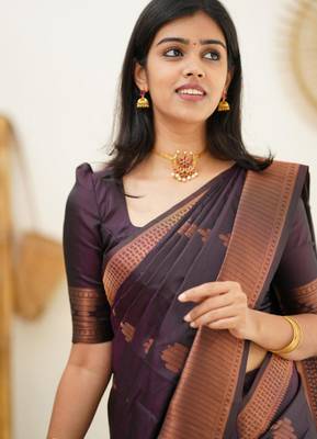  purple banarasi art silk all seasons saree with unstitched blouse 2