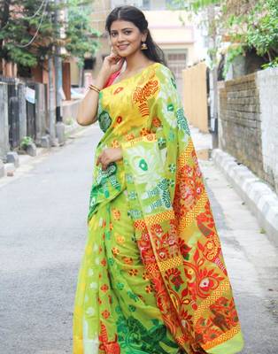  light green jacquard art art silk fancy saree without blouse 1