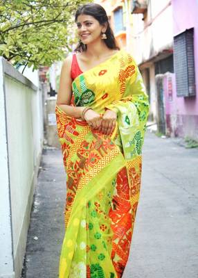  light green jacquard art art silk fancy saree without blouse 3