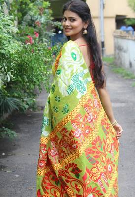  light green jacquard art art silk fancy saree without blouse 4