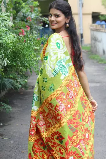  light green jacquard art art silk fancy saree without blouse