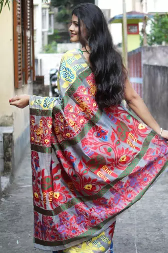  jacquard grey resham thread cotton silk kerala saree without blouse