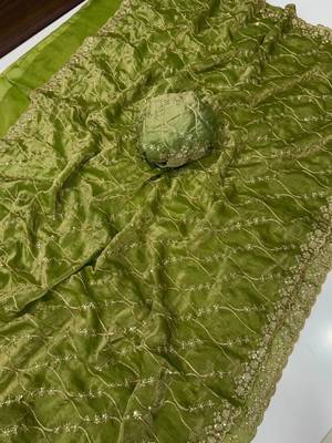 Olive Color Sequence Embroidery Work With Cut Work Border art silk saree 4