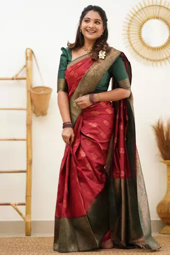  red woven silk cotton saree with unstitched blouse