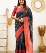 pure black jacquard south silk fancy saree with unstitched blouse