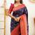 light weight navy blue resham thread pure art silk gift saree with unstitched blouse