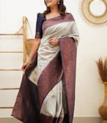jacquard grey  self design cotton silk kerala saree with unstitched blouse