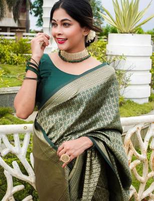  green self design art silk blend light weight saree with unstitched blouse 1