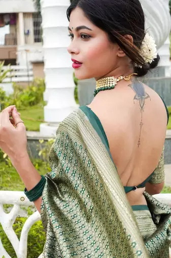  green self design art silk blend light weight saree with unstitched blouse