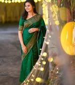 soft green woven pure art silk blend multicolor saree with unstitched blouse
