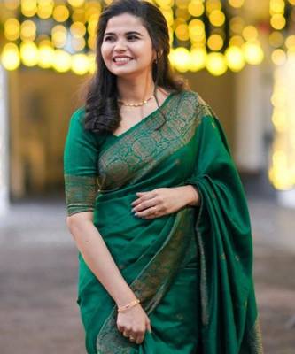 soft green woven pure art silk blend multicolor saree with unstitched blouse 4