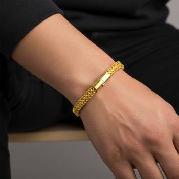 Brass micron gold thick heavy bracelet for men 4