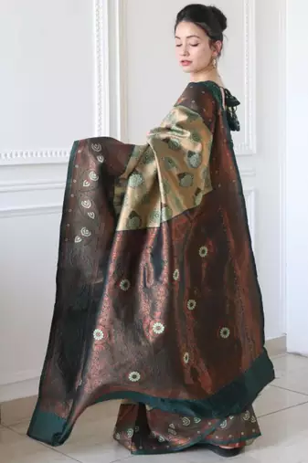 ethnic light green self design art silk jacquard saree with unstitched blouse