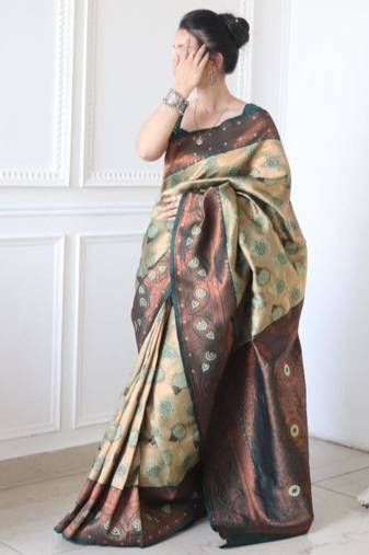 ethnic light green self design art silk jacquard saree with unstitched blouse